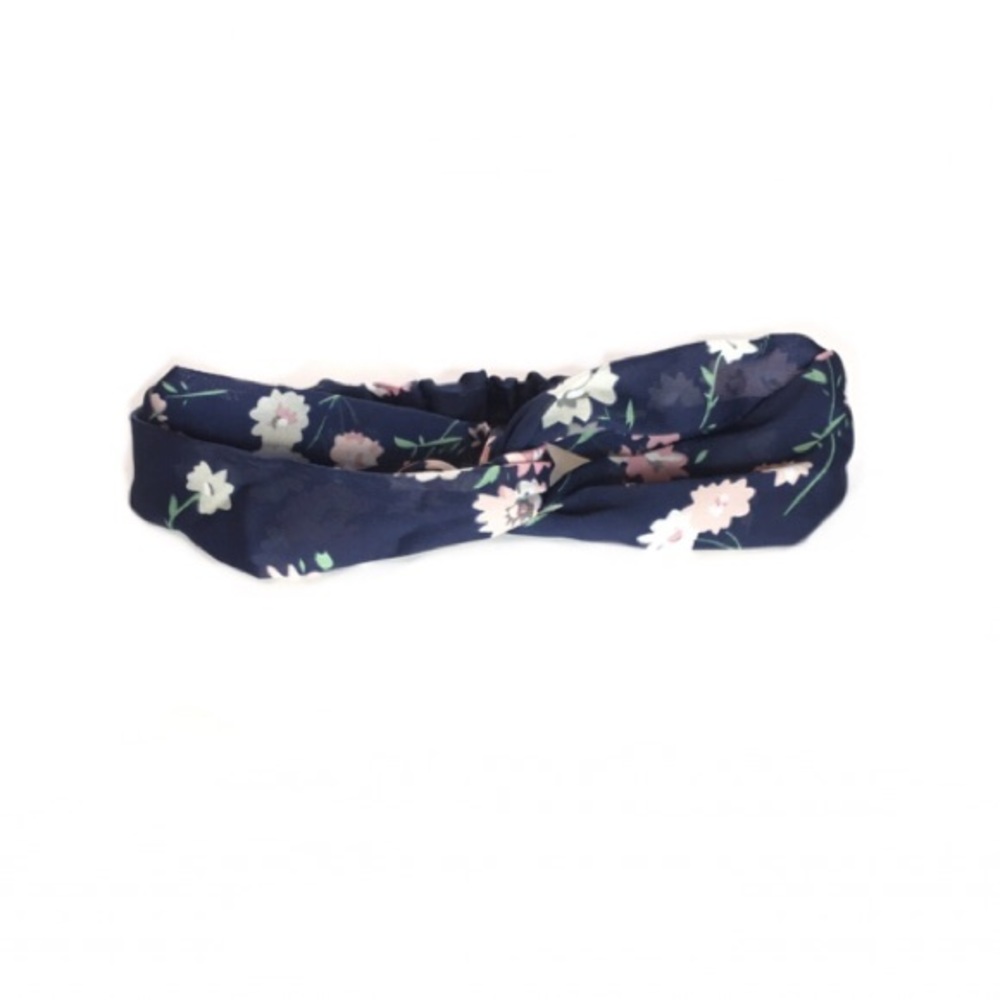 Navy Blue Floral Boho Twist Headband - Picture 2 of 7